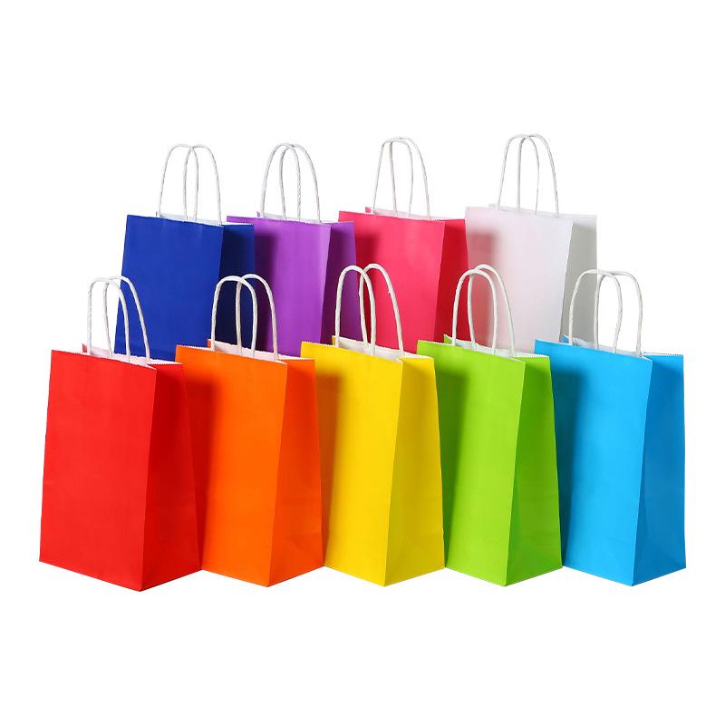 Spot Multi-color Kraft Paper Bag with Handles for Advertising, Gift Packaging, and Shopping, with Custom Printed Logo