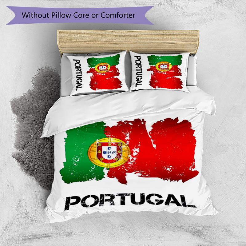 Portugal National Football Team Pattern Printed 3PCS Bedding Set Soft Skin-Friendly Washable Duvet Cover & Pillowcases Set All Season Bedroom