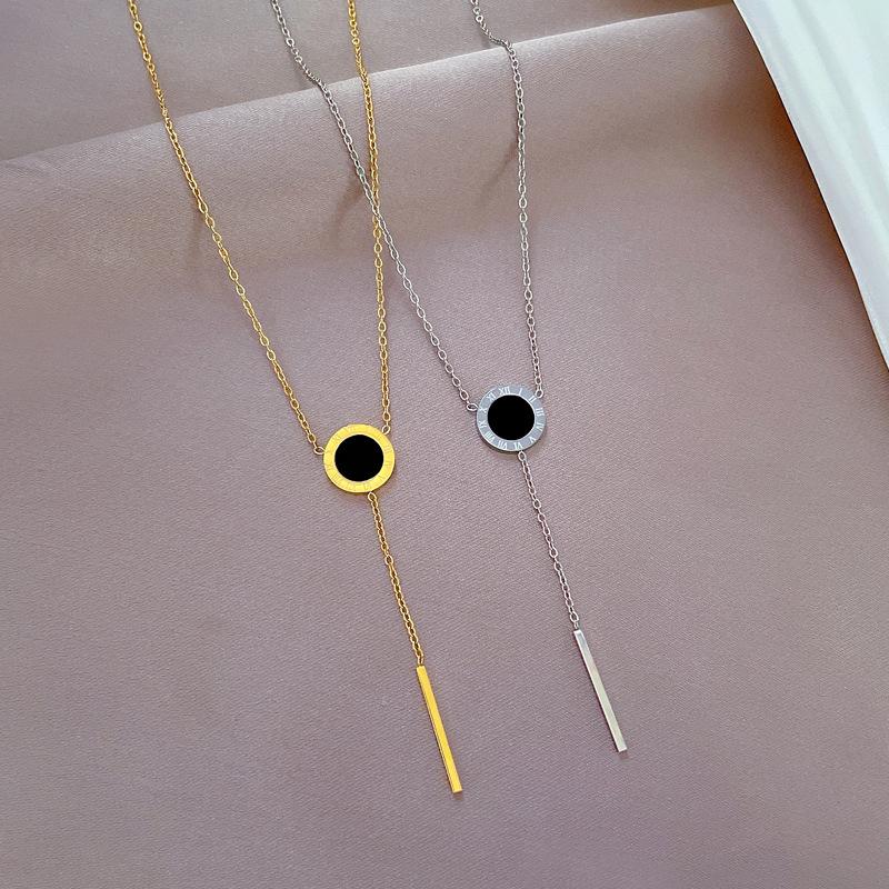 Titanium Steel Tassel Roman Ring Minimalist Wind Furnace Real Gold Necklace Female Collarbone Chain Accessories