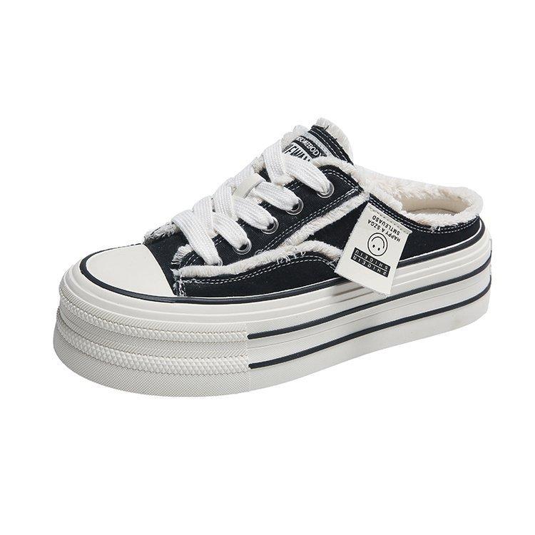 Scarpe di tela con nuova piattaforma autunnale Scarpe da ragazza con punta tonda in pizzo color block Scarpe alla moda Mezze pantofole sportive con punta chiusa