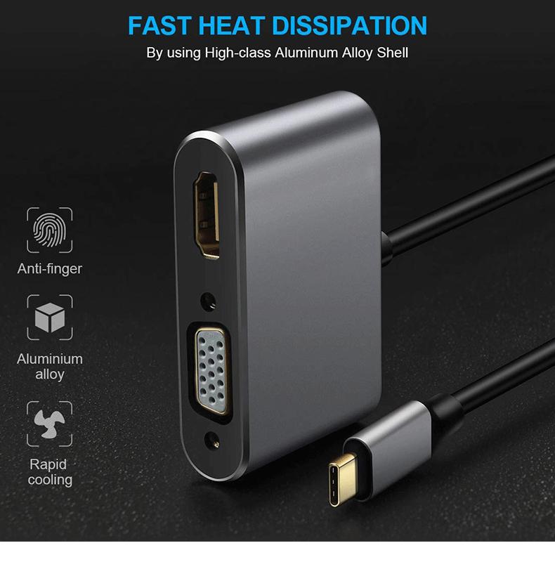 Docking Station Laptop Monitor 4K High-Definition Adapter Gold Plated Type-C Hub PD/USB/HD/VGA Four-in-One PVC Manufacture