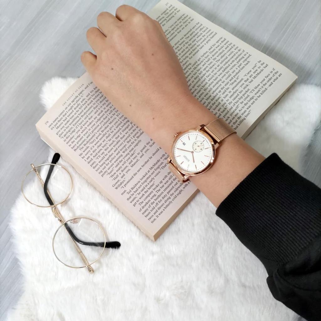 SOUE Pereche Ceas Classics Pereche Ceas Pereche Cuplu Dimensiune 38mm Curea din oțel inoxidabil Curea din plasă Bandă aur roz Cadran fildeș [SOUE] Femei Bărbați