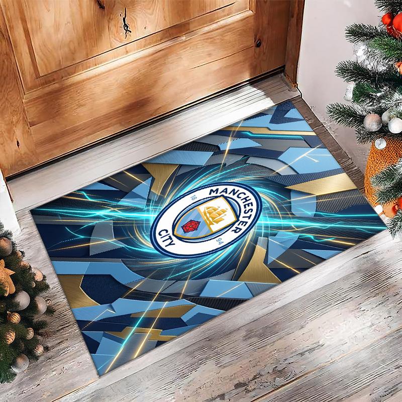 Manchester City Printed Flannel Area Rug Non Slip Soft Polyester Floor Carpet Indoor Decor Mat for Bedroom Living Room Sofa