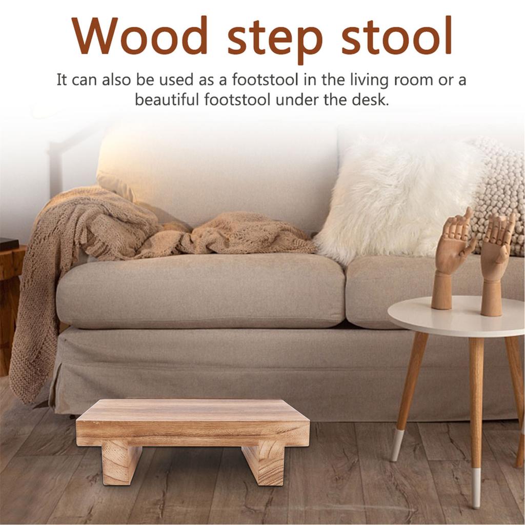 Portable Wood Step Stool Multifunctional Bedside Bathroom & Kitchen Stool with 400 Load Capacity Solid Wood Foot Stool