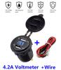Motorcycle Dual USB Charger Socket With Blue LED Voltmeter Wire In-line 10A Fuse