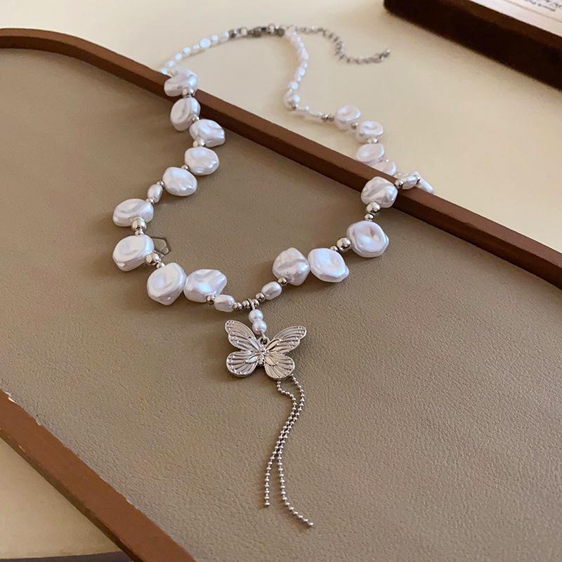 

Винтажное ожерелье-подвеска из французского барочного жемчуга - Минималистичная цепочка-колье с бусинами для женщин