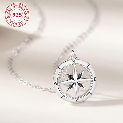 Colier Prințesă Simplu Geometric din Argint Sterling 925 cu Pandantiv Busolă Stea cu Opt Vârfuri, Cadouri Elegante Bijuterii Pentru Femei și Prietenă
