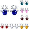 Christmas Elk Shape Earrings Women Girls Xmas Rhinestones Crystal Ear Clip 