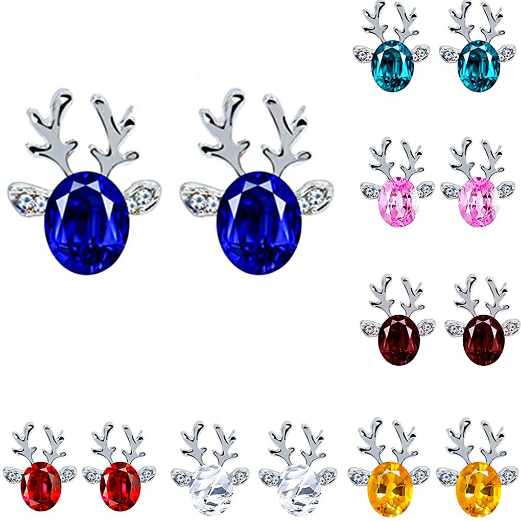Christmas Elk Shape Earrings Women Girls Xmas Rhinestones Crystal Ear Clip 