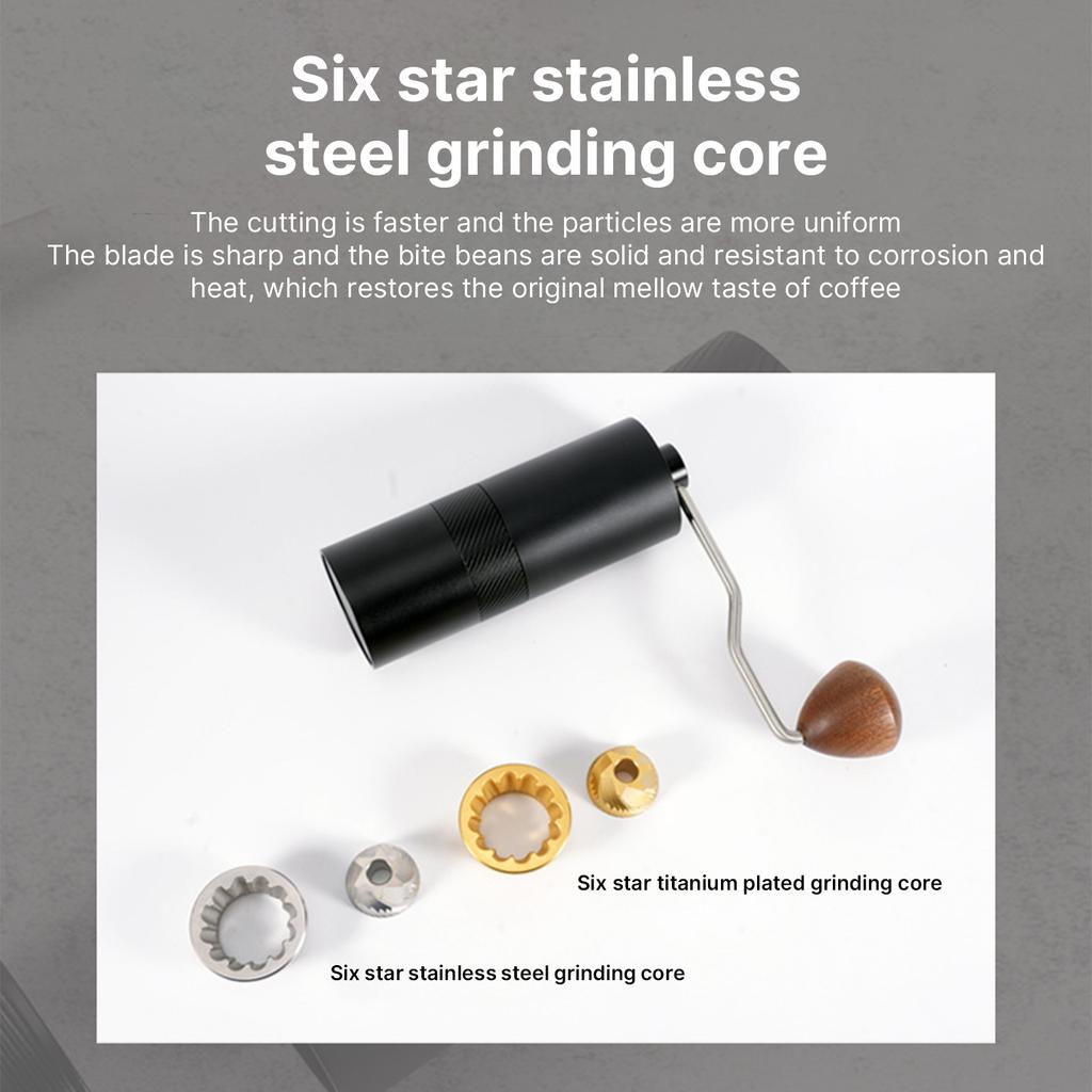 Manual Coffee Bean Grinder with Ergonomic Wood Crank 6 Core Conical Burr Digital Grinding Degree