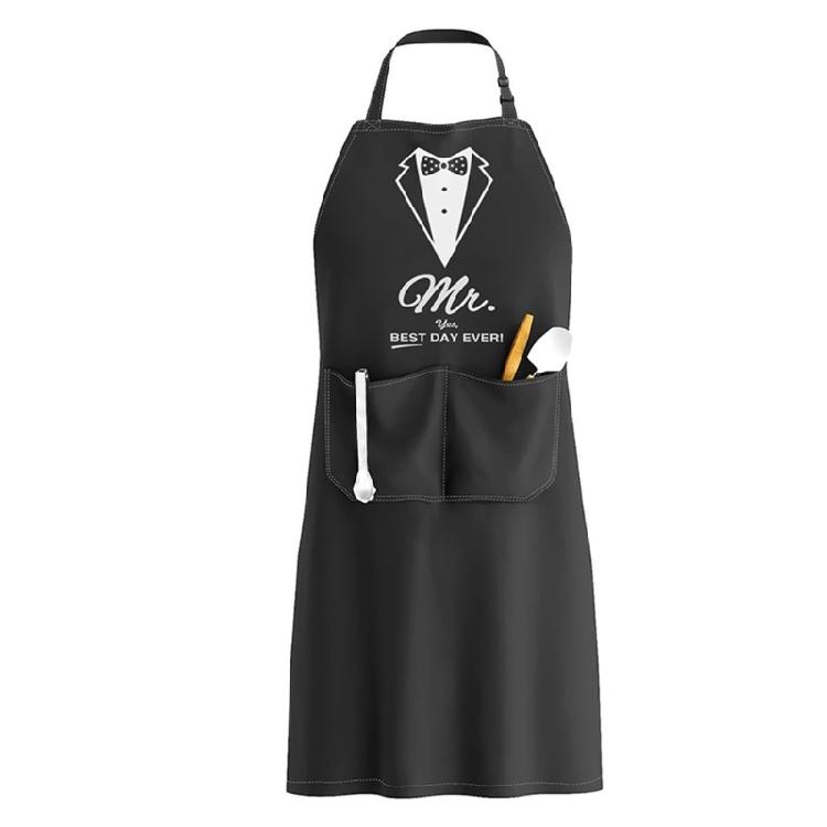 Protective Cooking Apron Adjustable Neck Strap With King Queen Mr Mrs Letter Design for Couple, Husband, Wife