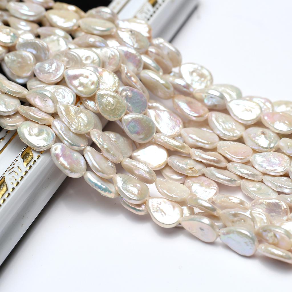 Boho Handmade Teardrop-shaped Pearl 10×15mm, White Natural Freshwater Pearls Beads for Jewelry Making DIY Necklace Accessories, Mother's Day Gift 36cm