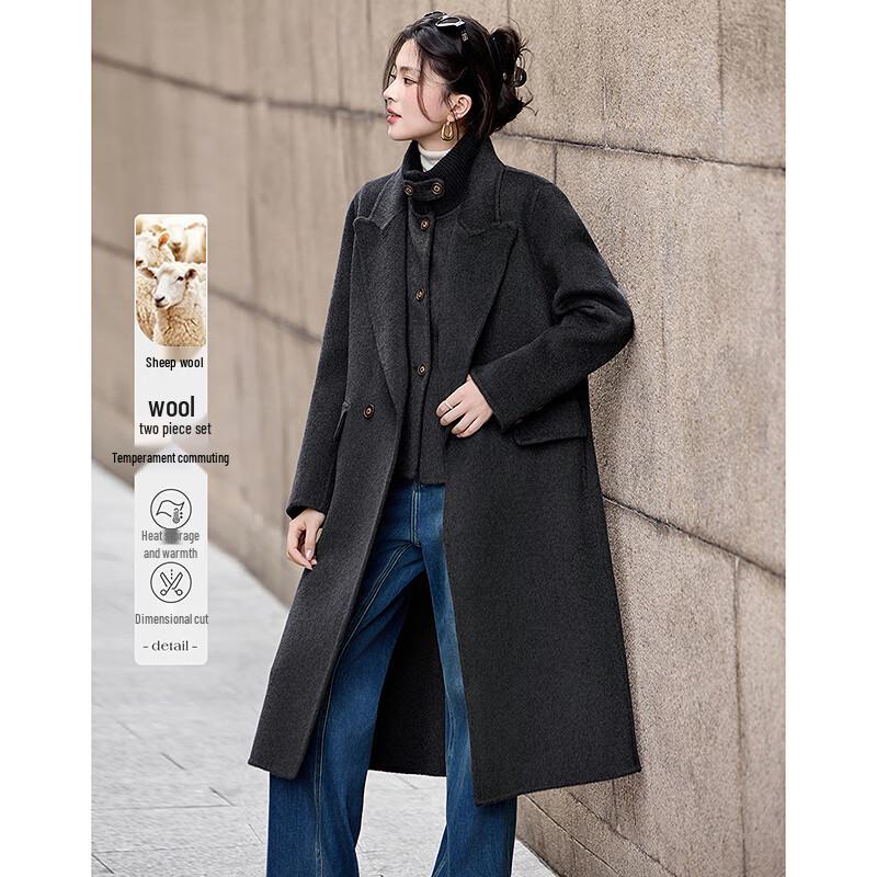 

Women s Fashion Wool Blend Two-Piece Coat Set S