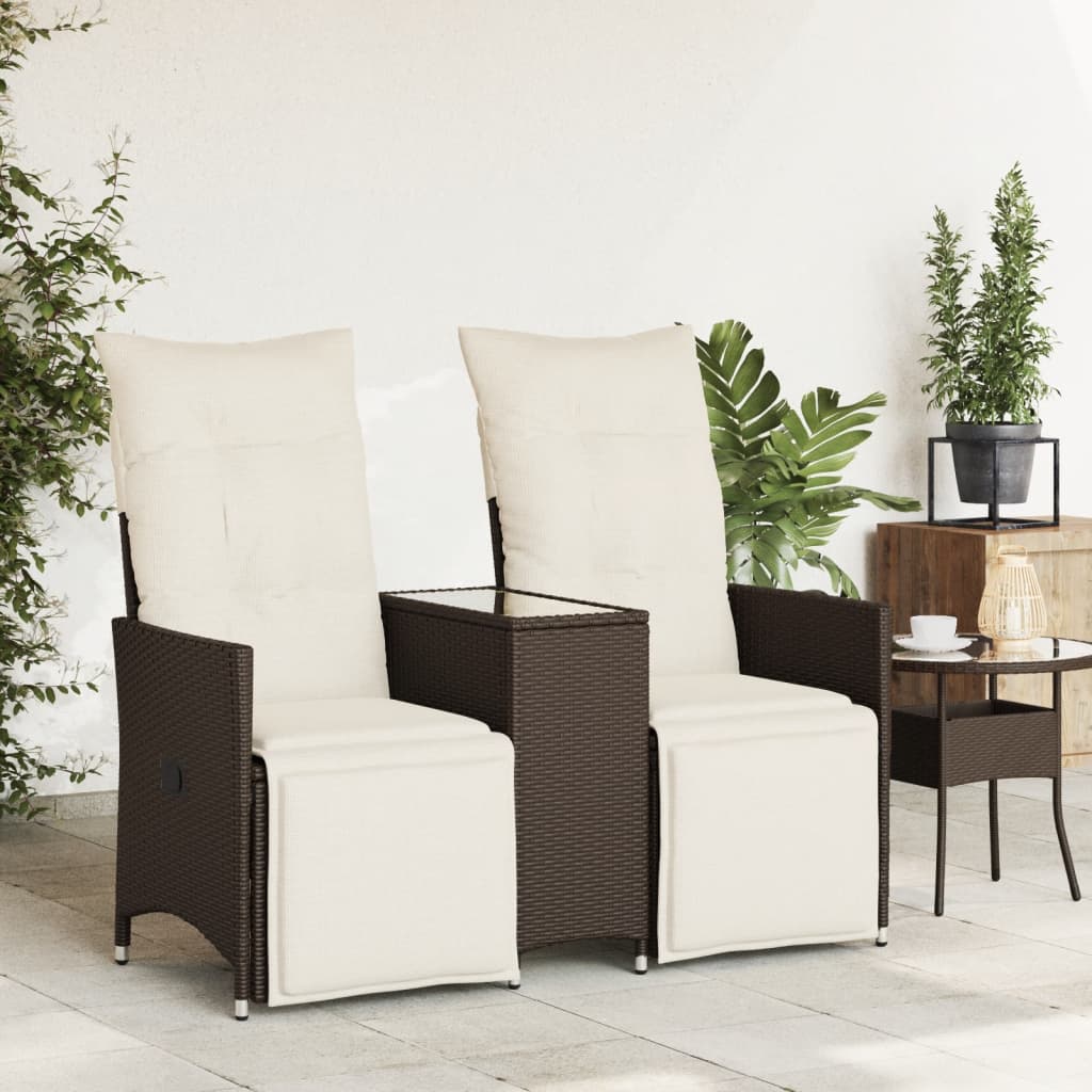 Vidaxl Folding Garden Sofa with Table, 2-Seater, Brown, PE Rattan