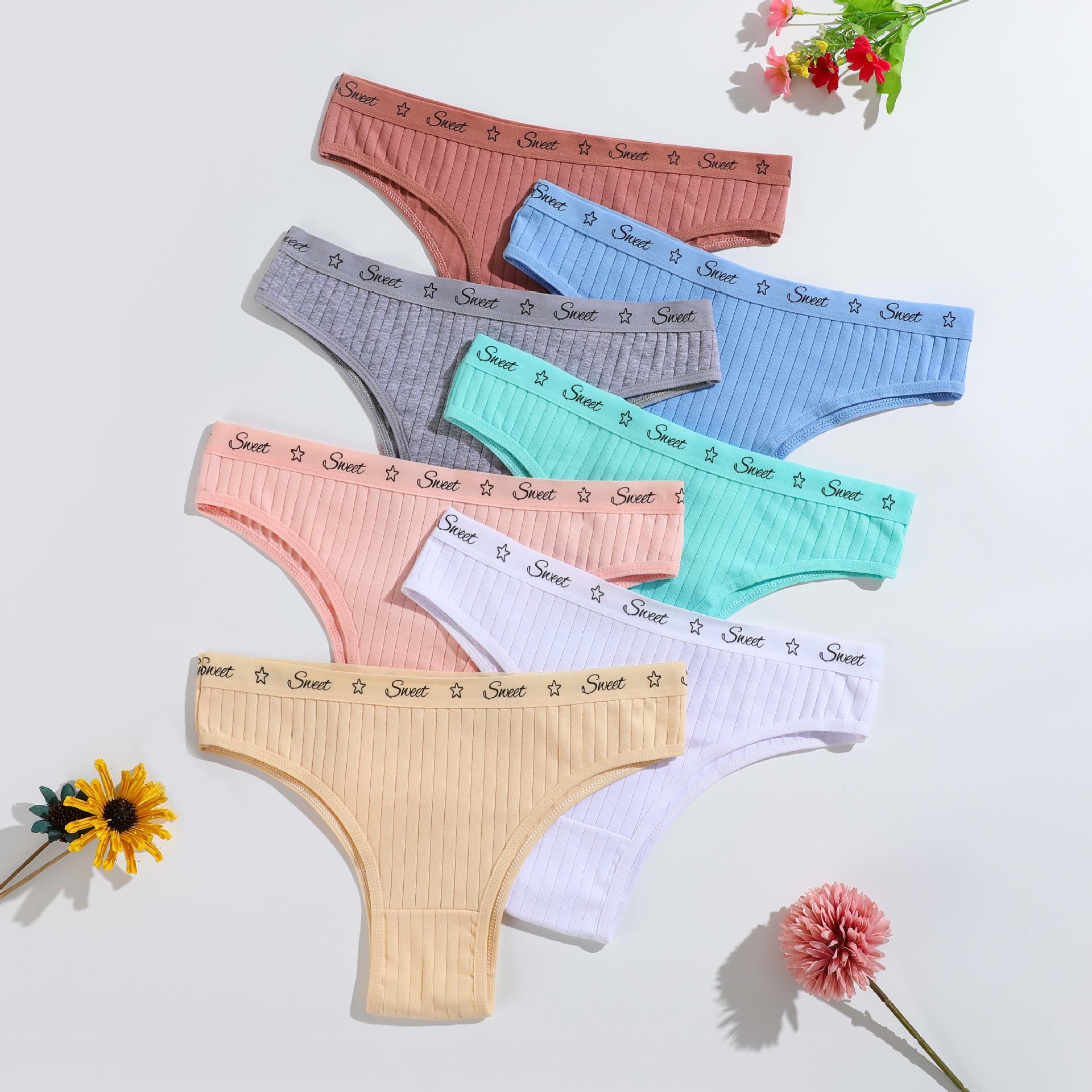 7 Pairs of Women s New Summer Cotton Pure Color Breathable Comfortable Double Decker Briefs S