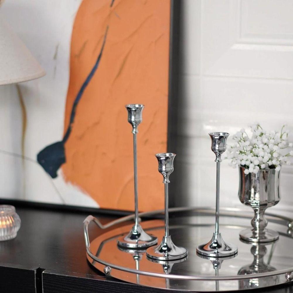 3Pcs Exquisite Metal Metal Candlestick European Style High Footed Tabletop Candle Holder Rust-proof Easy Installation