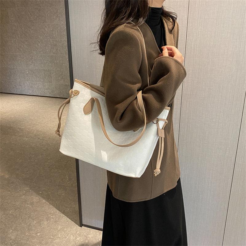 Large Capacity Women Casual Fashion Solid Plaid Daily Tote Shoulder Bag