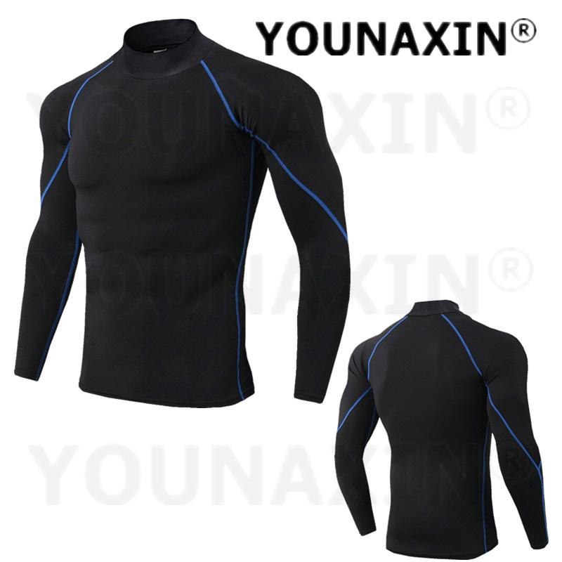 Men's High-necked Sports Long Sleeves T-shirts Skinny Fitness Clothes Yoga Training Running Quick-drying Cycling Tights Top S M L XL 2XL 3XL