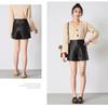 2023 Autumn Black High-Waist Leather Shorts for Women - Slimming, A-Line, Loose-Fit Wide Leg Design
