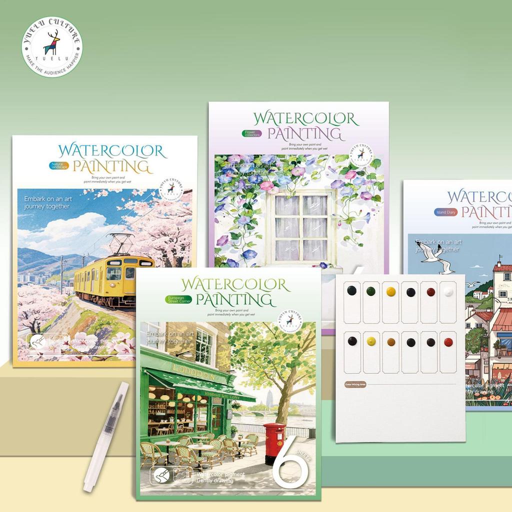 Watercolor Paint Set 12 Colors Beginner Portable Workbook With Pen Watercolor Painting Pen For Home Studio School College Travel