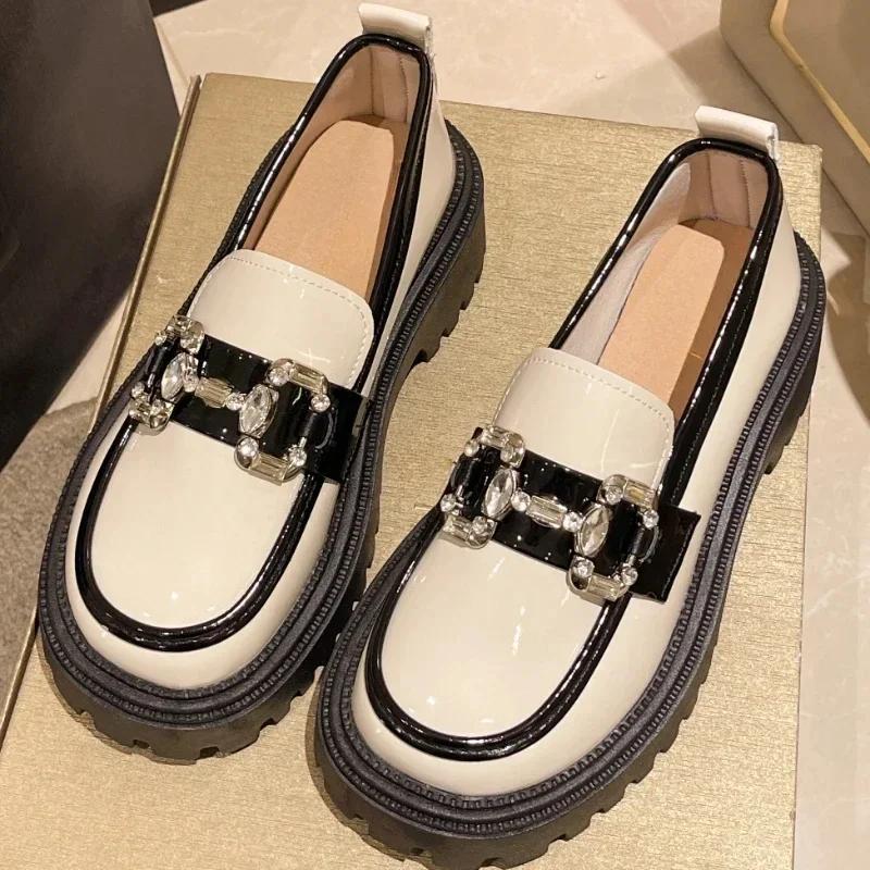 2024 New Autumn Loafers Women's British Style Single Shoes Muffin Platform Slip-on Small Leather Shoes