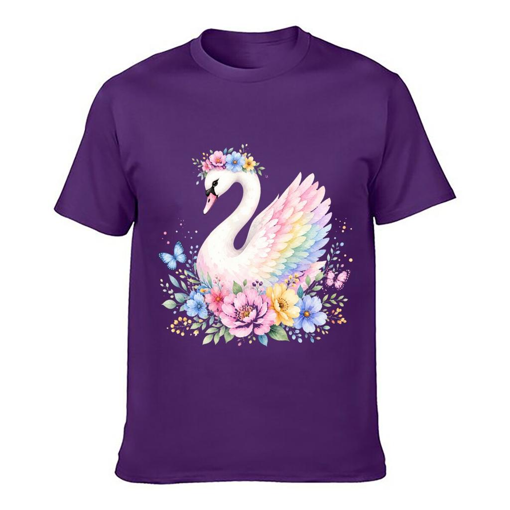 Pastel Swan Floral Butterfly Waterco Unisex Summer Washed Tee Loose Distressed Top