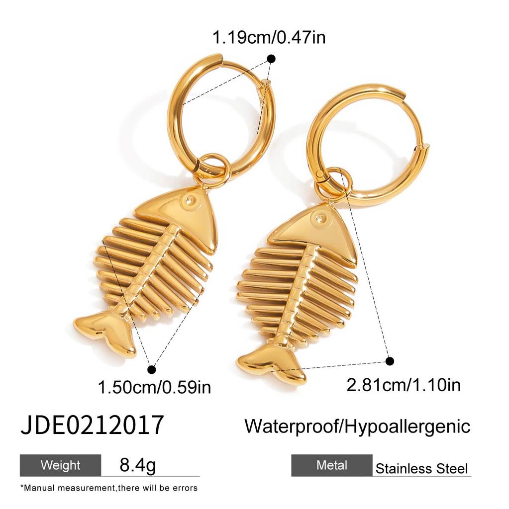 Youthway Stainless Steel Metal Creative Fish Bone Dangle Earrings Waterproof Anti Allergy High Quality Charm Jewelry Accessories