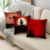 Red Halloween Night Moon Graveyard Bat Scarecrow Linen Throw Pillowcase Decorative Cushion Cover For Sofa Living Room Party