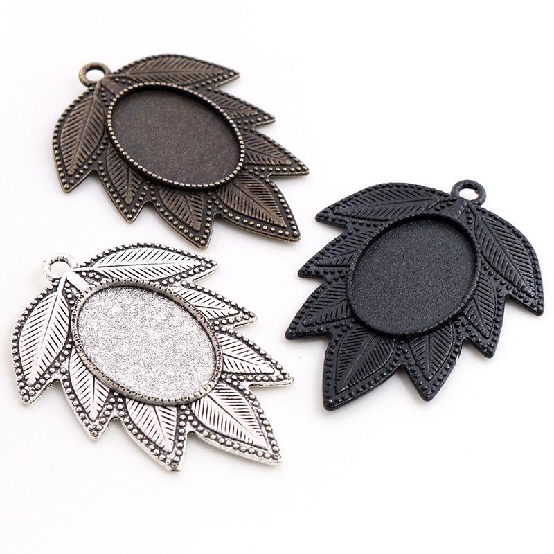5 pièces 18x25mm Taille intérieure Plaqué Argent Antique Bronze Noir Style Mode Cabochon Camée Base Support Pendentif Apprêts pour collier