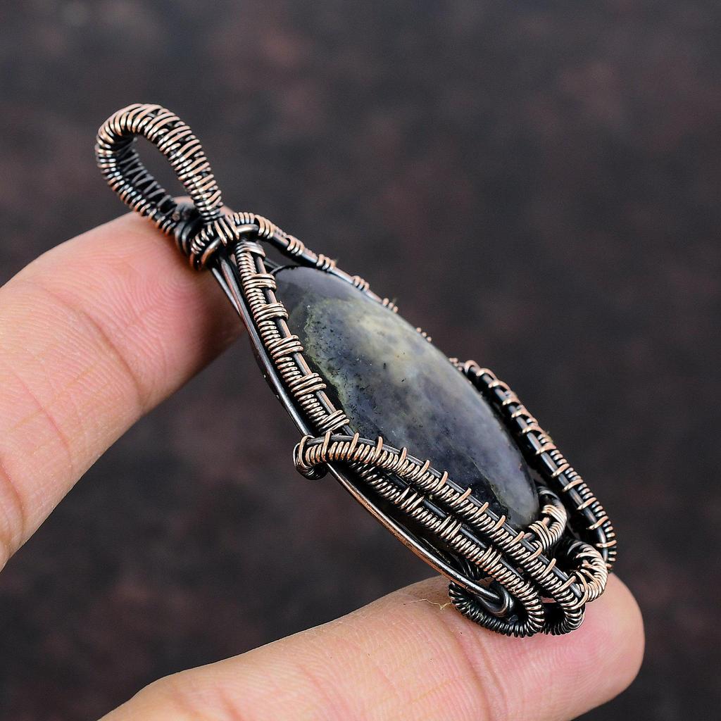 Iolite Sunstone Gemstone Pendant Copper Wire Wrapped Pendant Copper Boho Jewelry Ethnic Pendant Handmade Wire Wrapped Jewelry Wedding Gift