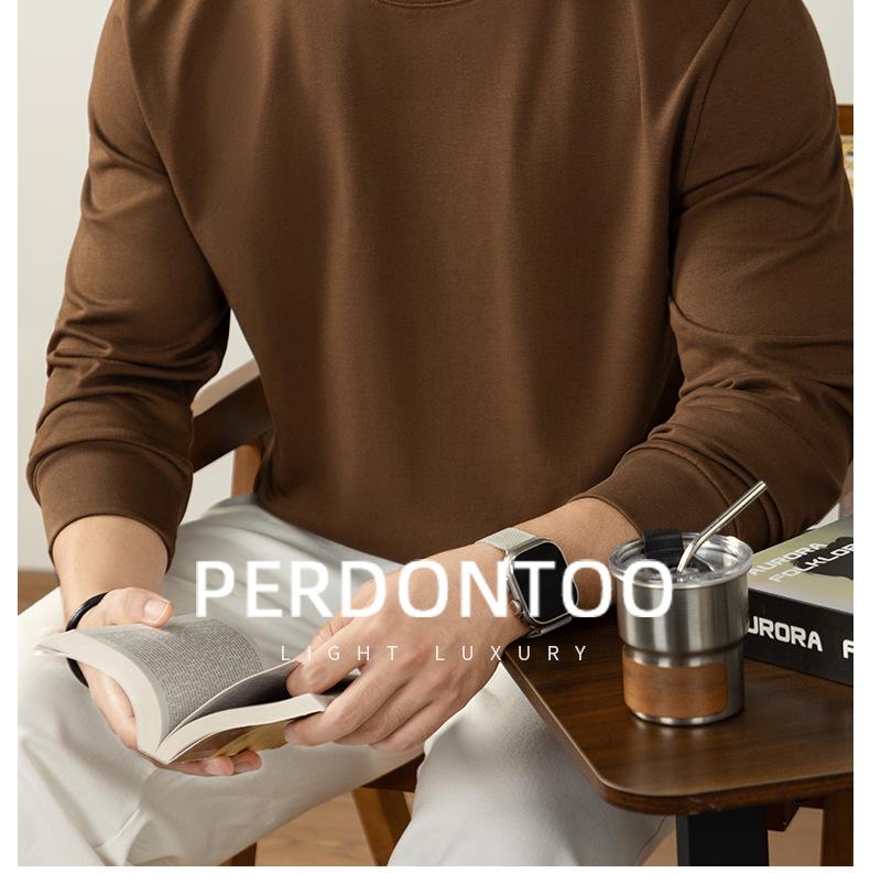 Men's Autumn/Winter Long-Sleeve Crew Neck T-Shirt - 320G Heavyweight Xinjiang Long-Staple Cotton, Loose Fit, Solid Color