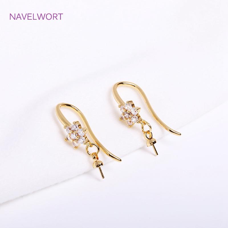 Inlaid Zircon Earring Hooks Components 18K Gold Plated Ear Hook For DIY Earring Making Supplies Pearl Earring Accessories