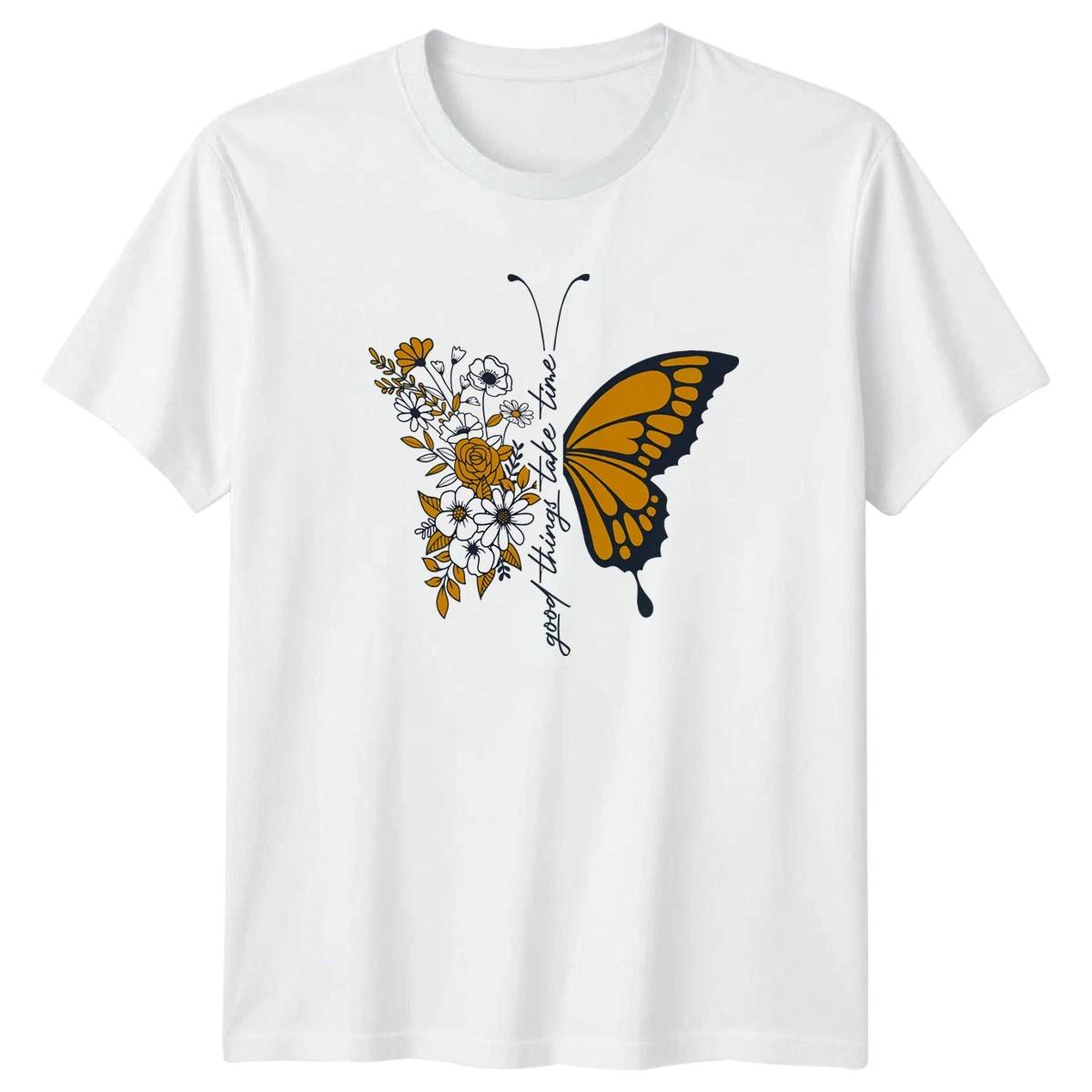 Good Things Take Time T-Shirt Butterfly Floral Nature Inspirational Birthday XXL
