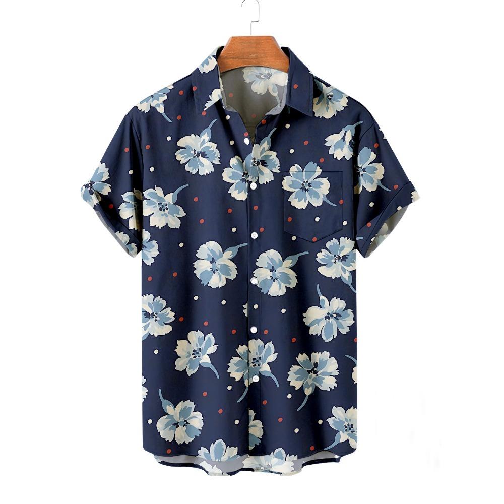 New Hawaiian Men's Floral Shirt Holiday Casual Short Sleeved Shirt Button Down Collar Shirt Men's Summer Fashion