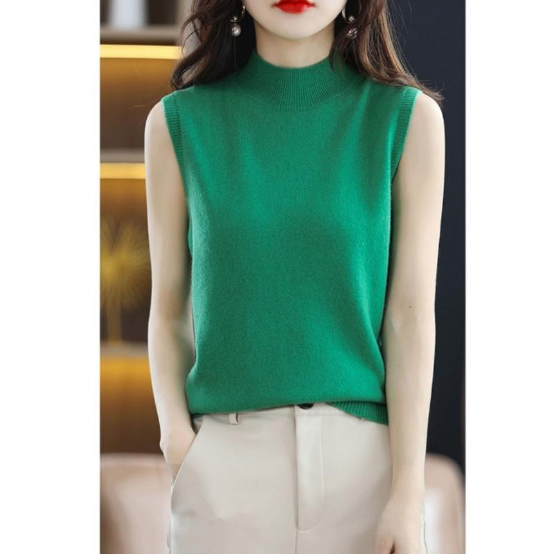 

Женская безрукавка, полуводолазка, облегающая футболка, модный пуловер, вязаный свитер, жилет, однотонный женский элегантный повседневный простой топ 3215 One size зелёный