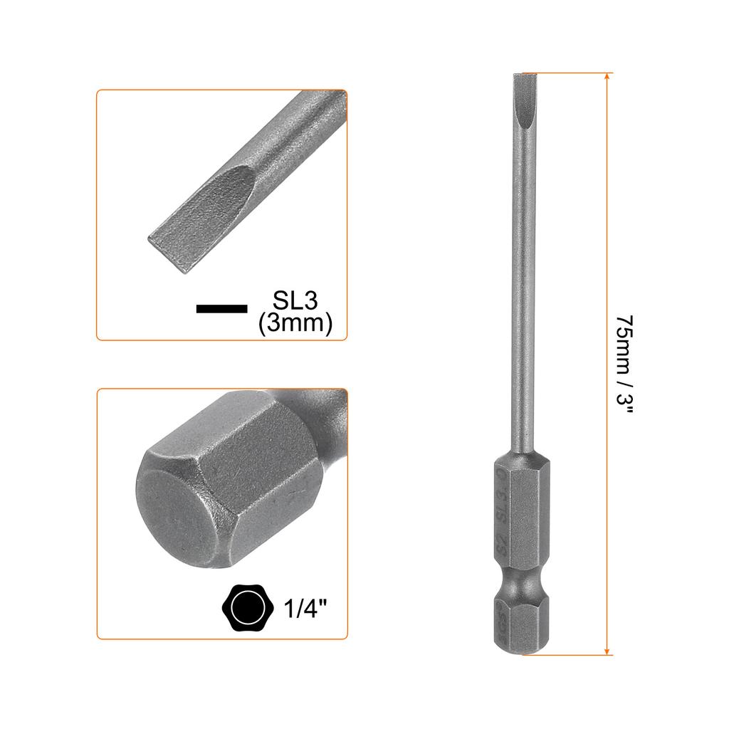 1/5/10pcs Magnetic Slotted Screwdriver Bits SL2 SL3 SL4 SL5 SL6 S2 Flat Head Screwdriver Bit 1/4" Hex Shank Screw Driver Bits