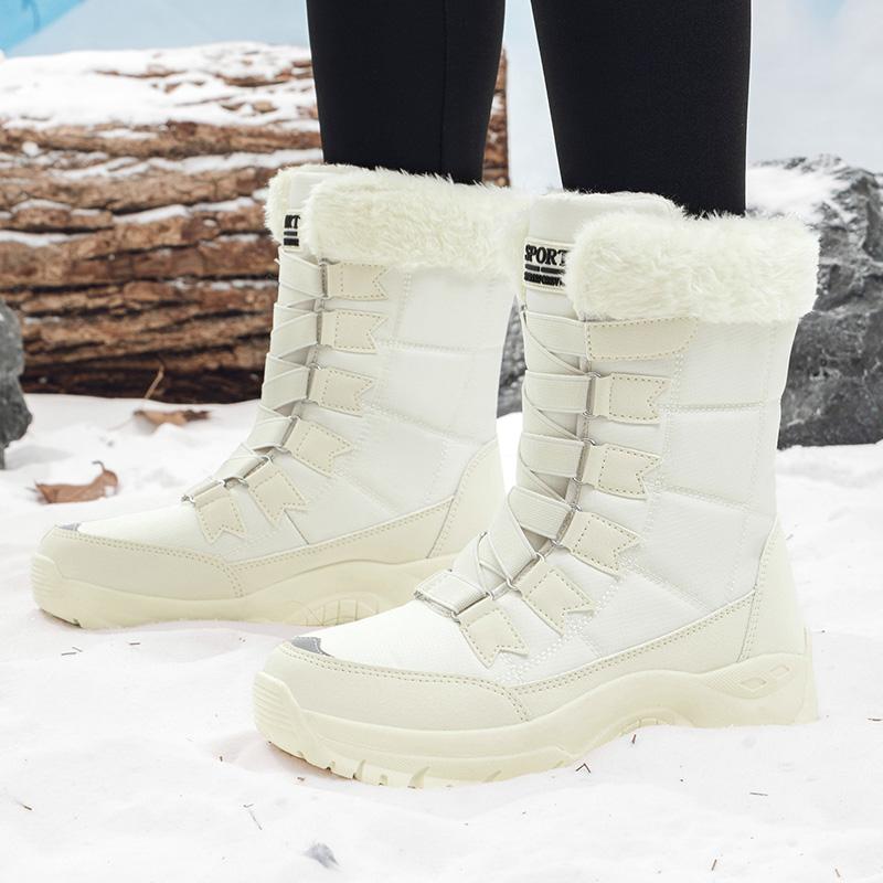 Fur-lined Snow Boots Women Plush Winter Hiking Shoes Ladies Anti-slip Warm Cotton Shoes Waterproof High-top Boots