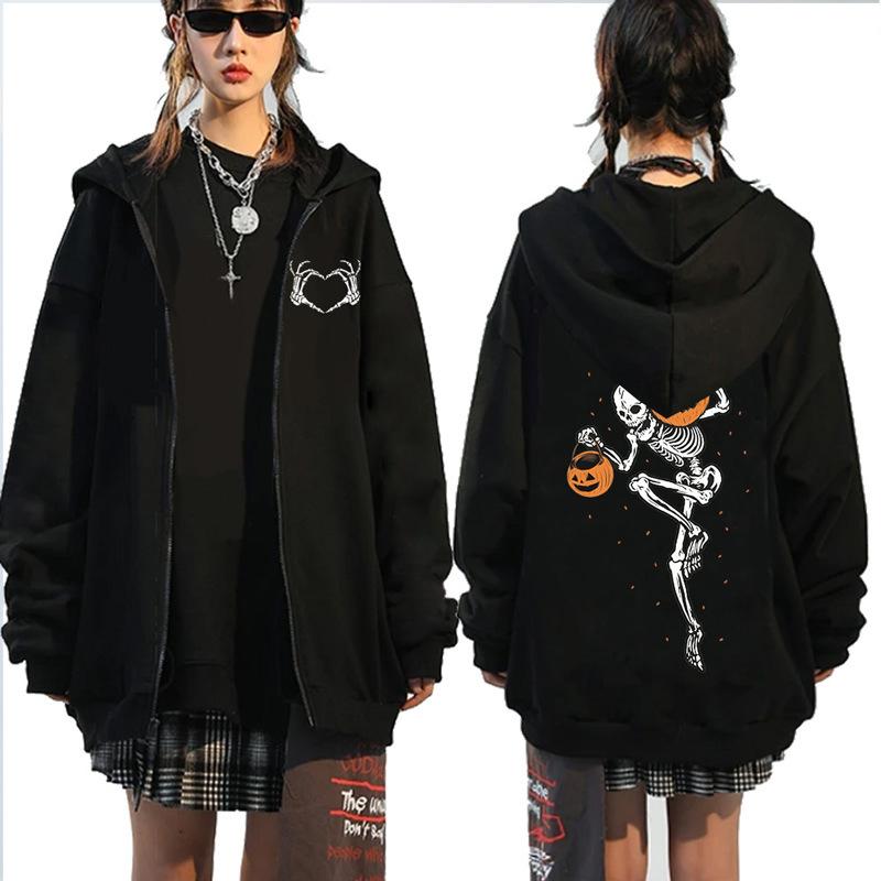 European and American New Dark Skeleton Skeleton Sports Hoodie Men s Gothic Couple Harajuku Large Size XS