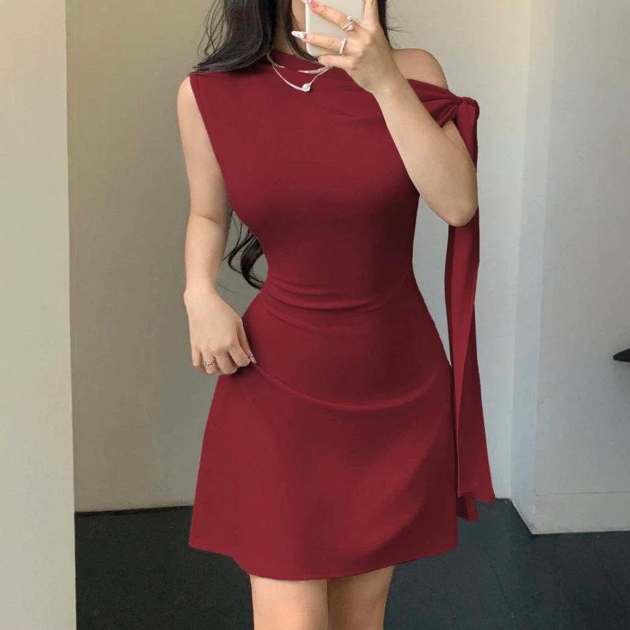 European and American women's clothing fashion Spice Girls new solid color single shoulder sleeveless splicing straps hip wrap short dress women