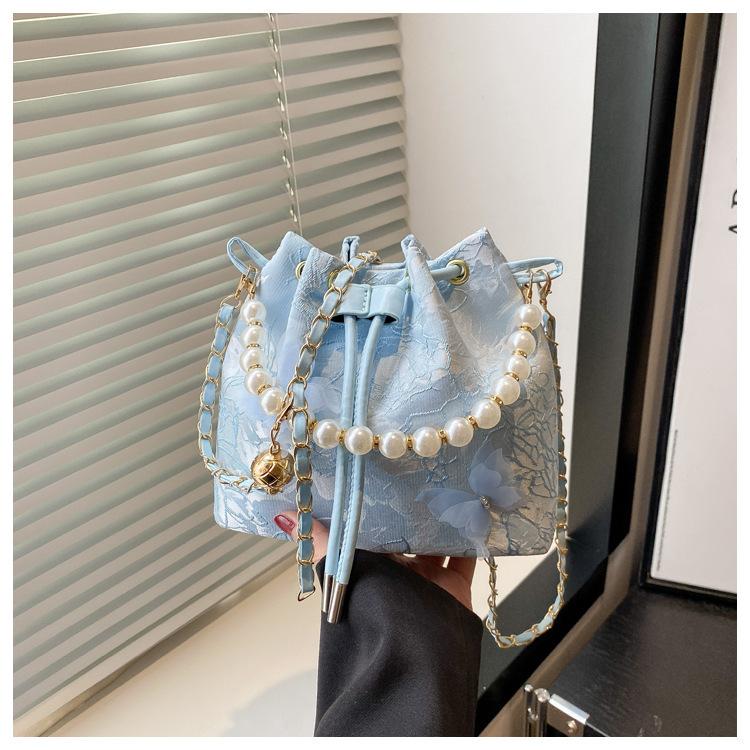 

New Chinese style butterfly bucket bag 2025 new pearl handbag fairy versatile shoulder crossbody bucket bag синий