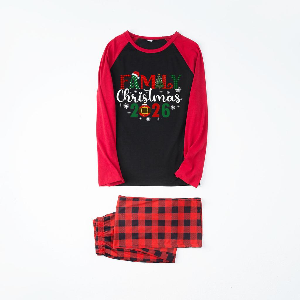 Matching Family Christmas Print Pajamas Set, Round Neck Long Sleeve Top and Pants Loungewear