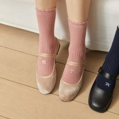 SOCKS APPEAL RIBBON GIRL Short Embroidery Pink