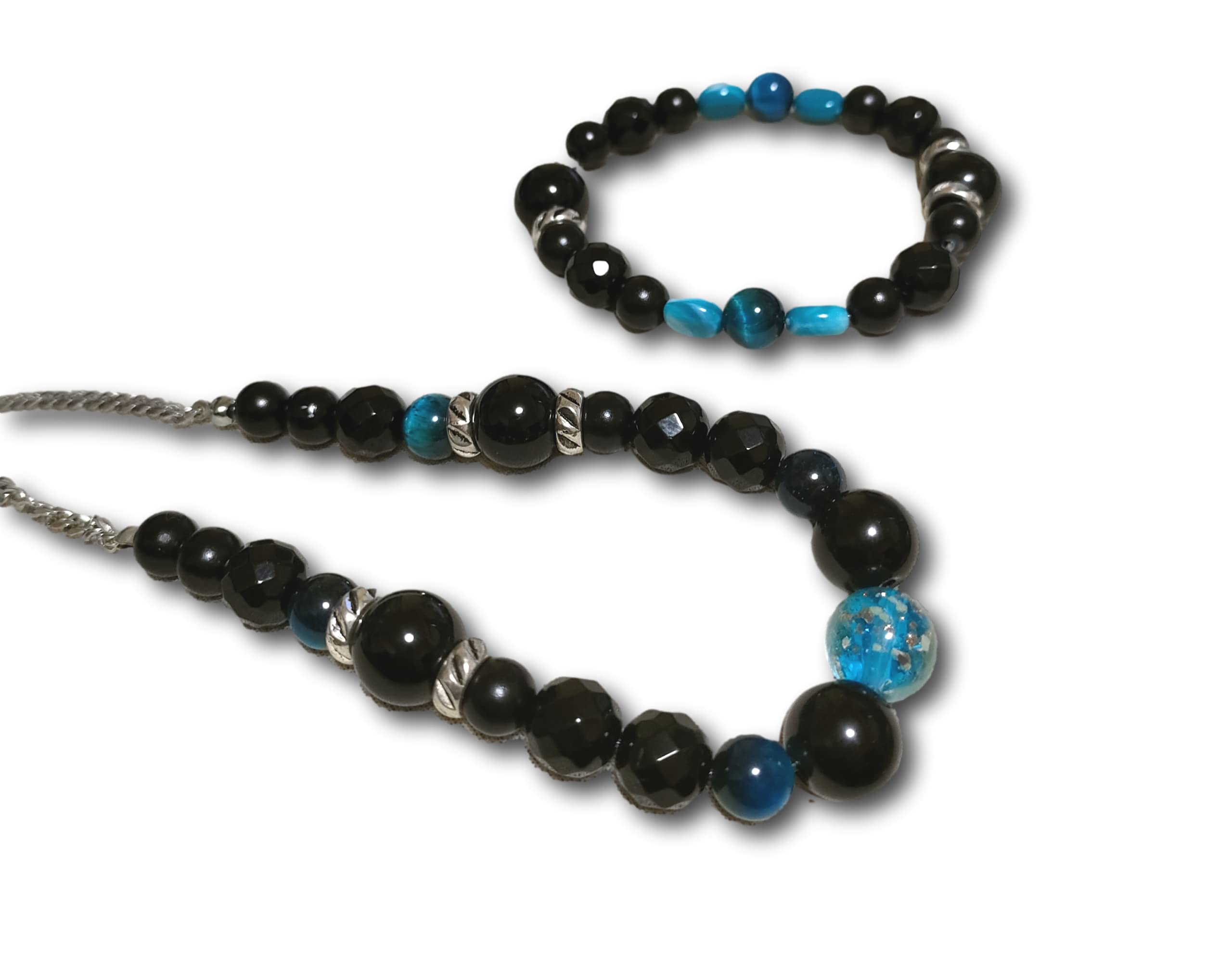 

Matching Falcon Eye and Tiger Eye Necklace & Bracelet Set (Blue, Black)