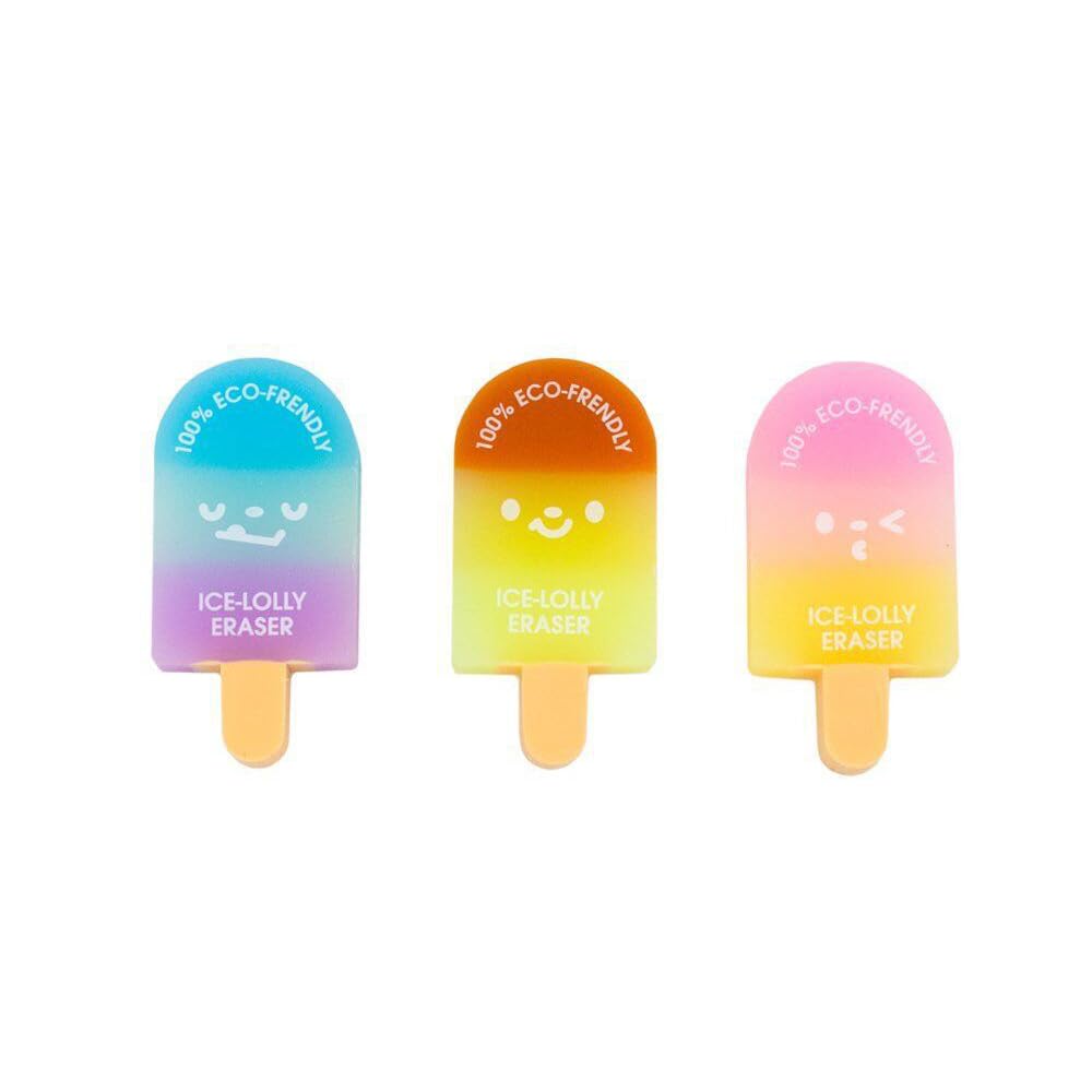RSINC Eco Ice Lolly Erasers – Fun for Kids, Friendly for Earth | Kids' Favorite! 1 Ice Lolly Erasers by RSINC | Fun, Cute, and Planet Friendly (3 pcs)