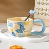 High Value Ins Style Ceramic Cup with Spoon Creative Household Couple Water Cup Gift Box Souvenir High End Sense Mug