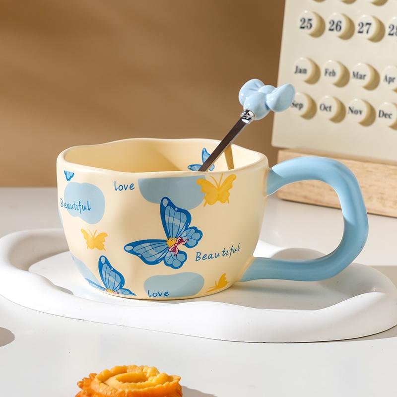 High Value Ins Style Ceramic Cup with Spoon Creative Household Couple Water Cup Gift Box Souvenir High End Sense Mug
