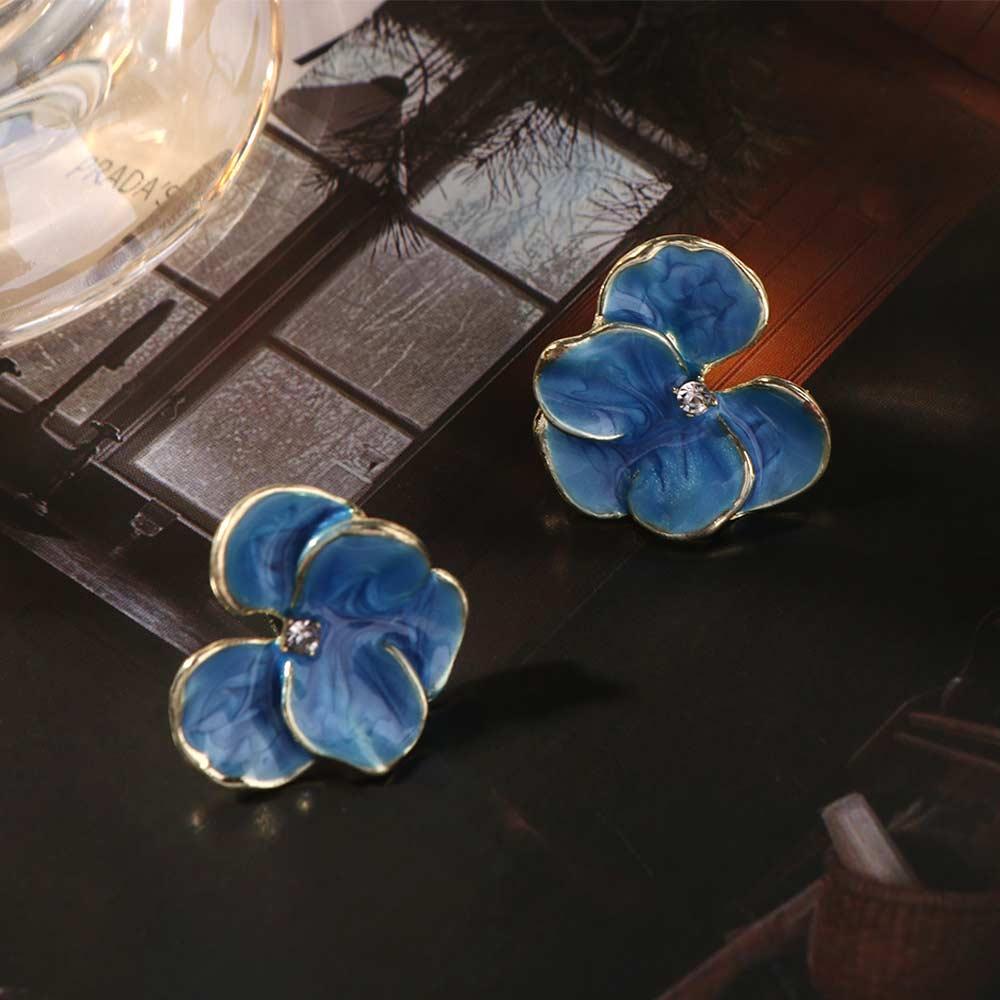 Rhinestone Flower Stud Earrings Luxury Five Petals Earrings 3D Petal Flower Earrings Party