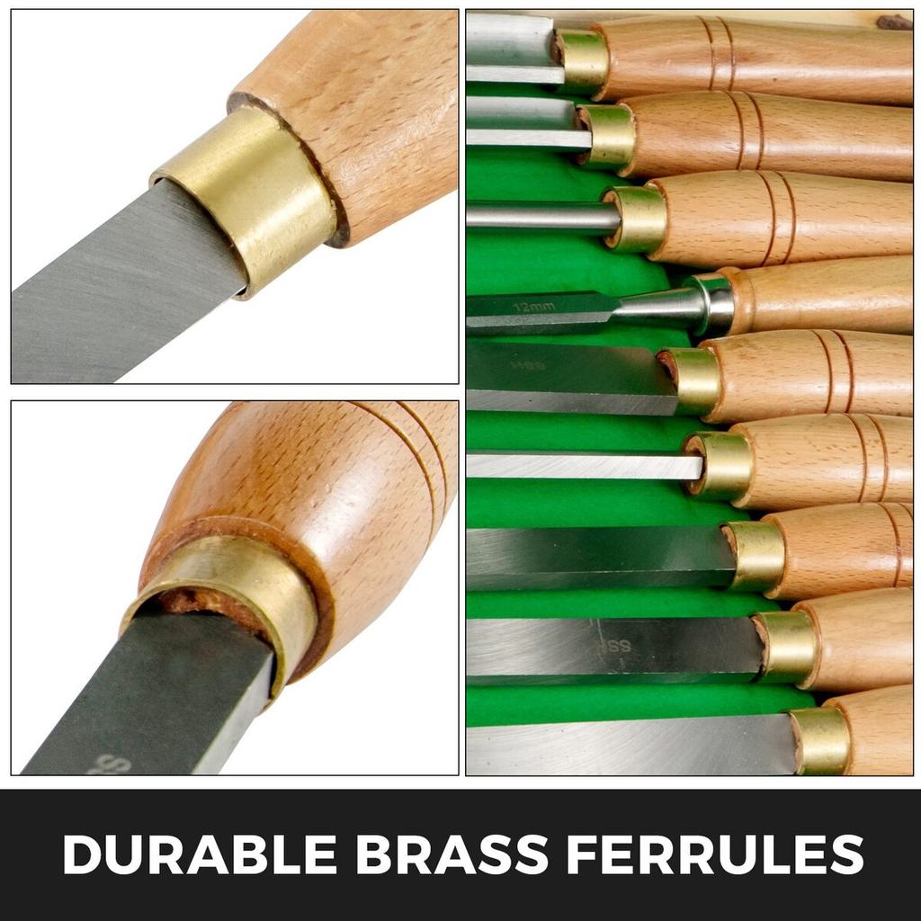 Hss Lathe Chisel Set 8 Piece Steel Brass Ferrules Wooden Case W One Chisel
