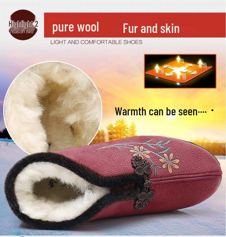 Winter Wool Women's Non-slip Flat Shoes - Warm Elderly Cotton Boots