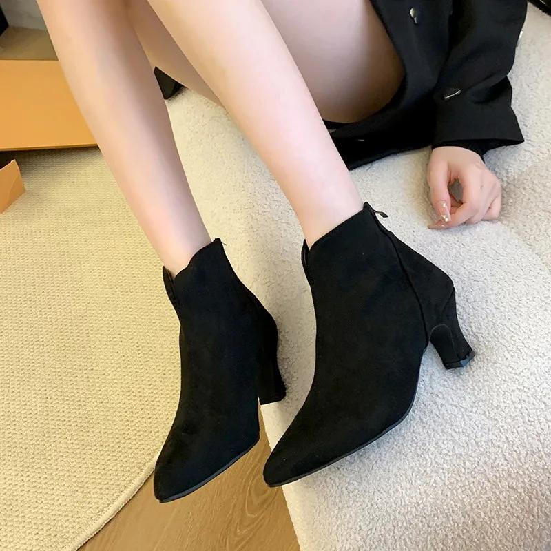 Shoes Female   Back Zip Women'S Boots Fashion Plus Size Office And Career Sexy Pointed Toe Ankle Boots  Mujer
